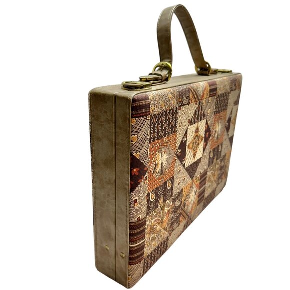 Vintage Patchwork Tapestry Briefcase With Handle Key Lock Keys Included 17x12x3 - Picture 3 of 14